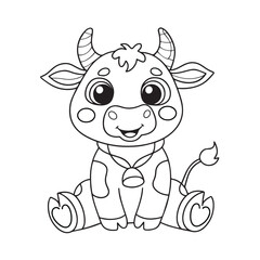 Cute cow sitting cartoon coloring page illustration vector. For kids coloring book