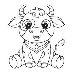 Cute cow sitting cartoon coloring page illustration vector. For kids coloring book