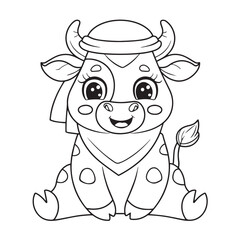 Cute cow sitting cartoon coloring page illustration vector. For kids coloring book