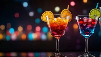 Colorful Cocktails at Disco Night - Party Vibes and Refreshing Drinks with Copy Space.