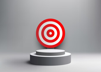 3D black and white podium with target rests on a white backgroud, business success and achievement
