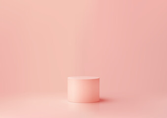 3D simple pink cylinder podium sits on a pink background, minimal concept