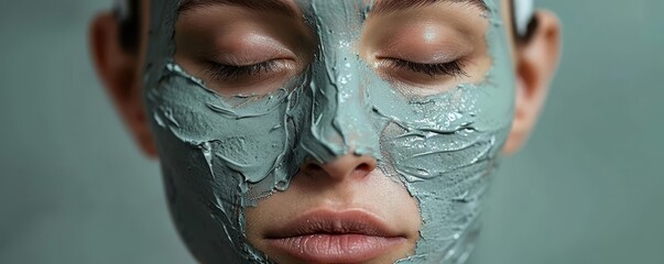 Highdefinition image of a clay mask being applied to a models face, emphasizing texture and coverage