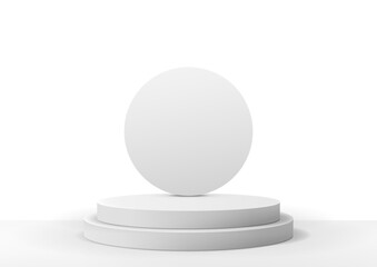3D White Pedestal with Round Platform on White Background