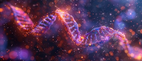 Colorful DNA double helix, detailed nucleotides, glowing strands, biological elegance, vibrant molecular visualization