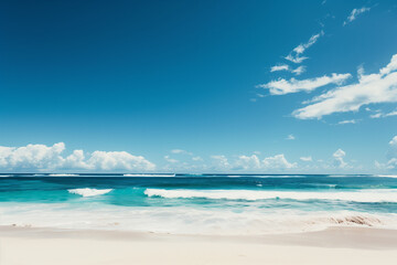Fototapeta premium Sunny Beach with Blue Sky and Ocean View