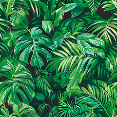 Tropical leaf pattern with vibrant green tones, perfect for seamless designs and decoration, providing an exotic and lush aesthetic