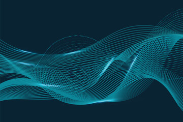 Abstract vector wave flow. Sound oscillation design. Flowing particles