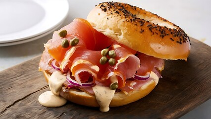 Bagel and Lox captured in a tantalizing food photography style