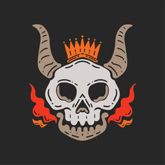 SKULL HORN AND CROWN WITH FLAME LOGO FOR BRAND AND BADGE TATTO