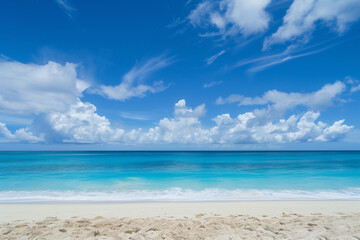 Obraz premium Sunlit Beach with Blue Sky and Ocean View