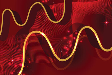 Golden curve line on red luxury background with glitter light effects decoration