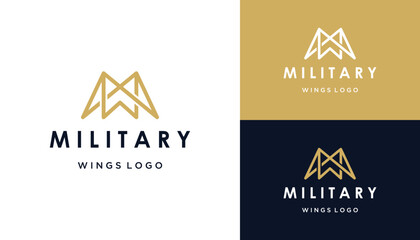 Initial Letter M W with Simple Luxury Gold wing Bird Line Art Logo Design