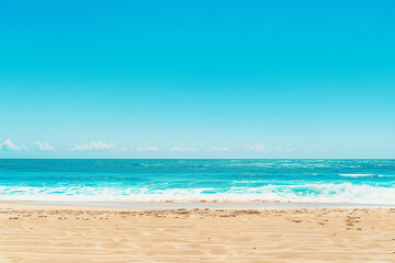 Fototapeta premium Sunlit Beach with Blue Sky and Ocean View