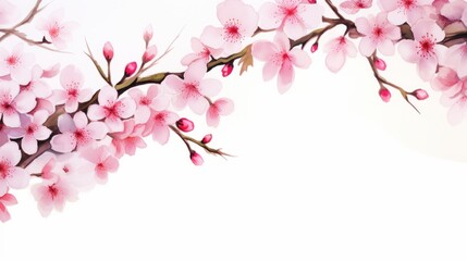 Frame of Sakura Cherry Blossoms Spring flower of Japan white background