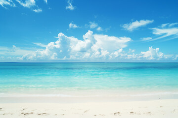 Obraz premium Sunlit Beach with Blue Sky and Ocean View