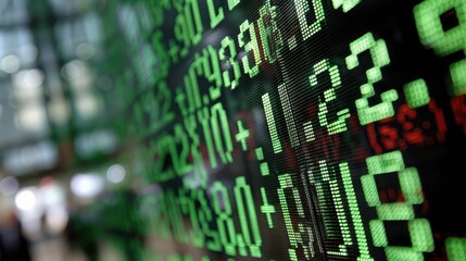Digital Display Numbers, Stock Market Data, Financial Background, Green and Black Numbers, Economic Trends, Business Analytics