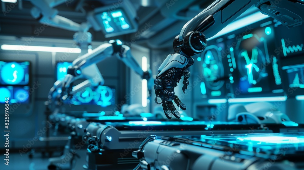 Aufkleber advanced robotic arms performing high-precision tasks in futuristic laboratory setting at night