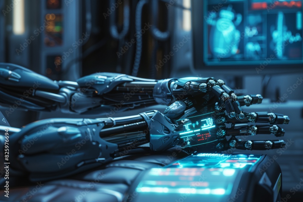 Poster close up of a robot hand on a table