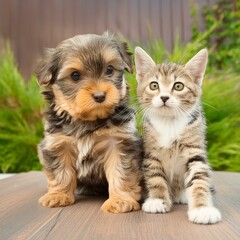 chiot et chaton &agrave; l'adoption, duo mignon en ia