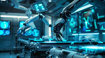 Advanced Robotic Arms Performing High-Precision Tasks in Futuristic Laboratory Setting at Night