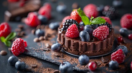 Decadent chocolate dessert with berries --ar 16:9 --stylize 250 Job ID:...