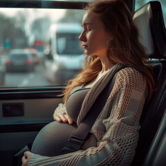 Pregnant Woman Relaxing During a Car Journey