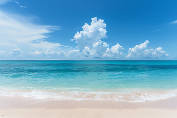 Obraz premium Sunlit Beach with Blue Sky and Ocean View