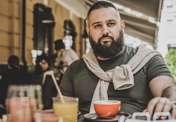 Men's thoughts and emotions concept. Mature middle eastern man thinking about his life and...