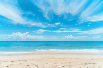 Sunlit Beach with Blue Sky and Ocean View