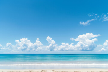 Fototapeta premium Sunlit Beach with Blue Sky and Ocean View
