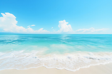 Fototapeta premium Sunlit Beach with Blue Sky and Ocean View