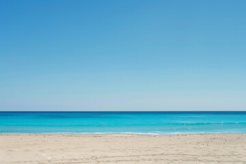 Sunlit Beach with Blue Sky and Ocean View