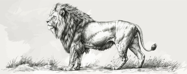 lion Engraving style. Simple pencil drawing vector