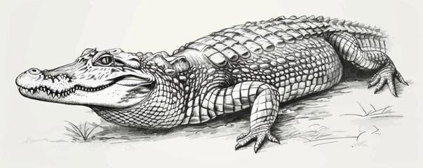 Obraz premium crocodile Engraving style. Simple pencil drawing. vector simple illustration