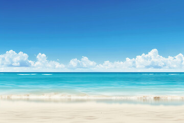 Fototapeta premium Sunlit Beach with Blue Sky and Ocean View