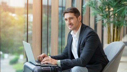 ノートパソコンでデスクワークをするビジネスマン