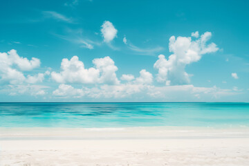 Fototapeta premium Sunlit Beach with Blue Sky and Ocean View