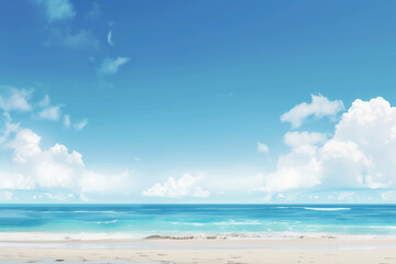 Obraz premium Sunlit Beach with Blue Sky and Ocean View