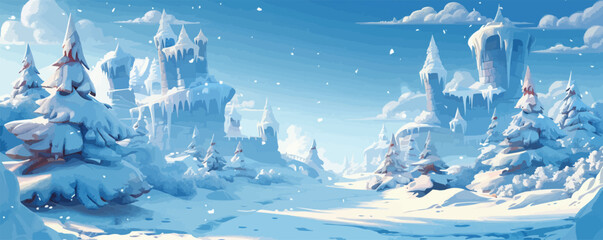 snowy landscape with ice castle vector simple 3d isolated illustration