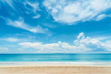 Sunlit Beach with Blue Sky and Ocean View