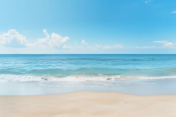 Fototapeta premium Sunlit Beach with Blue Sky and Ocean View