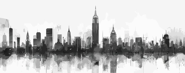 Obraz premium City graphic black white cityscape skyline sketch long illustration vector