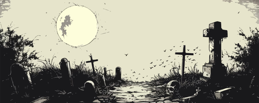Old vintage cemetery sketch hand drawn line art . vector simple illustration