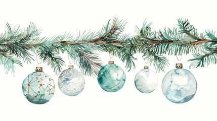 Watercolor Christmas Four With Fir Branches Balls vector