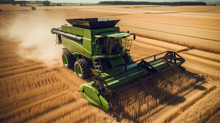 Combine harvester harvests ripe wheat. agriculture,  Created using generative AI tools.