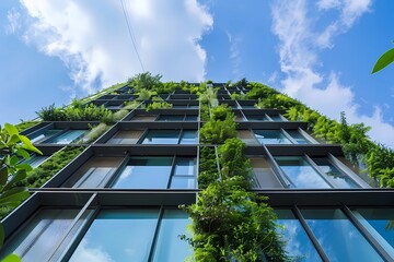 Environmental construction, Environmental Steel in Modern green construction Facade, reflecting environmental design, High Resolution Image