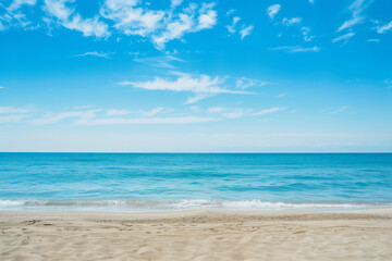 Fototapeta premium Sunny Beach with Blue Sky and Ocean View