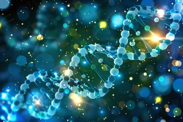 Neon DNA helices twisting in a digital cosmos, symbolizing the blend of technology and biology in the search for genetic enlightenment and innovation
