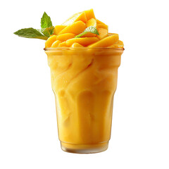 Front view of a peach-mango slush isolated on a white transparent background